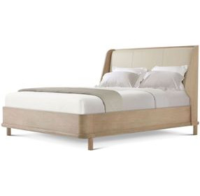 Repose Gray Oak and Beige Leather California King Upholstered Panel Bed