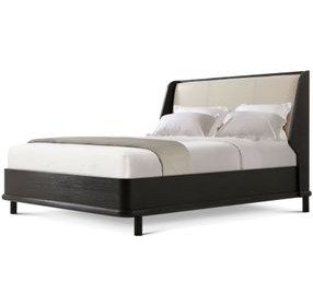 Repose Charcoal Oak and Beige Leather California King Upholstered Panel Bed