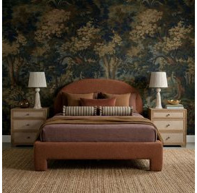 Orphea Autumn Red Performance Fabric Queen Upholstered Panel Bed