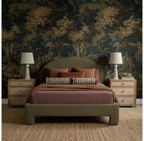 Orphea Kale Green Performance Fabric King Upholstered Panel Bed