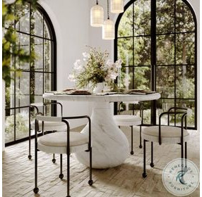 Smooch White Faux Marble Print 47" Outdoor Round Dining Table