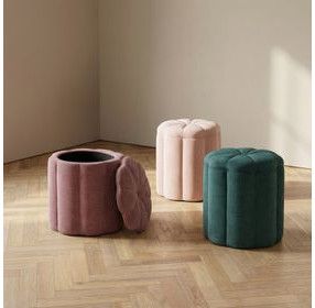 Fleur Pink Performance Fabric Upholstered Round Storage Ottoman