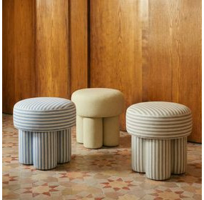 Masha Khaki and White Performance Fabric Upholstered Accent Stool