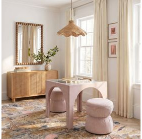 Tomlin Light Pink Performance Chenille Upholstered Round Game Ottoman