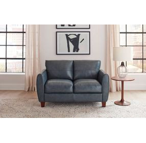 Traverse Ocean Blue Leather 58" Loveseat