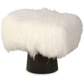 Tara Shaw White Upholstered Pompiduo Italian Mongolian Lamb Stool
