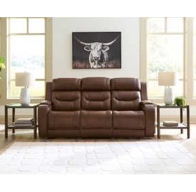 Dreamer Brown Leather 84" Power Reclining Sofa with Audio Seating