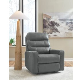 Revival Status Gray Leather Power Recliner with Power Headrest and USB Charging