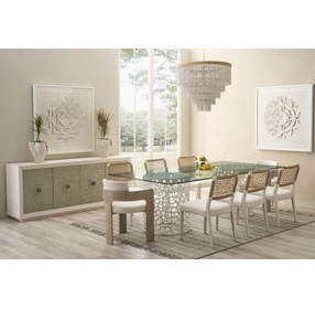 Oasis White 100" Rectangular Glass Top Dining Table