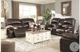Hallstrung Chocolate Leather 2 Seat Power Reclining Living Room Set