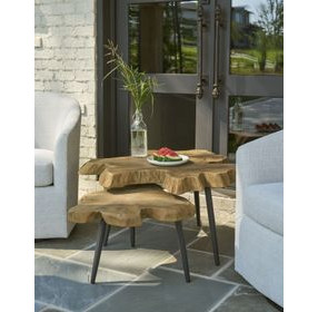 Oasis Natural Teak and Black Outdoor Free Form Nesting Table