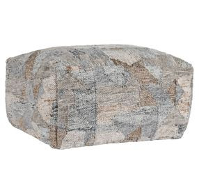 Performance Savanna Beige and Gray Square Outdoor Pouf
