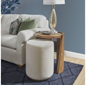 Lyra Cream Upholstered Round Pouf Ottoman