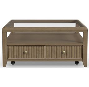 Reed Driftwood Oak Square Glass Top Occasional Table Set with Casters