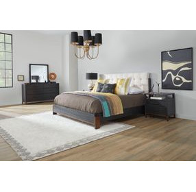 Waterfall Cream and Deep Ebony Performance Fabric King Upholstered Panel Bed