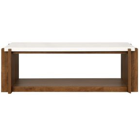 Lincoln White and Walnut Rectangular Stone Top Occasional Table Set with Casters