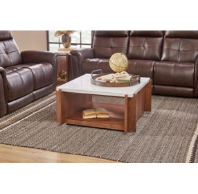 Lincoln White and Walnut Square Stone Top Coffee Table with Casters