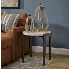 Palette Brown and White Round Travertine Top Tall Bunching Table