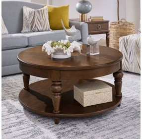 Bellevue Whiskey Brown Round Coffee Table with Casters