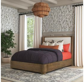 Normandy Cream and Driftwood Performance Fabric Queen Upholstered Panel Bed