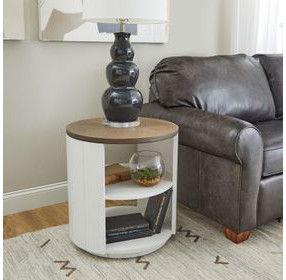 Melody Distressed White and Gray Round End Table