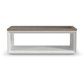 Melody Distressed White and Gray Rectangular Glass Top Occasional Table Set with Casters
