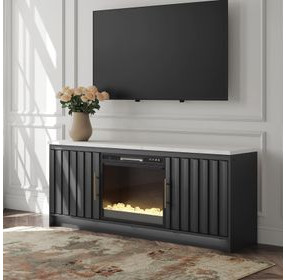 Cadmori Matte Black and White 63" TV Stand with 6 Level Temperature Electric Fireplace