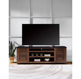 Kallari Warm Brown and Matte Black 84" XL TV Stand with Fireplace Option