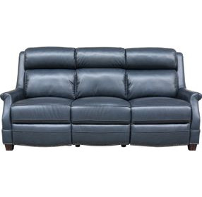 Warrendale Shoreham Blue Leather Power Reclining Living Room Set with Nailhead Trim and USB Charging