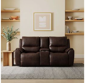 Westchester Brown Leather 81" Power Reclining Console Loveseat with Power Headrest and USB Charging