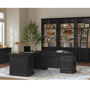 Willow Lane Ebony Black 118" Executive L Desk with USB Charging