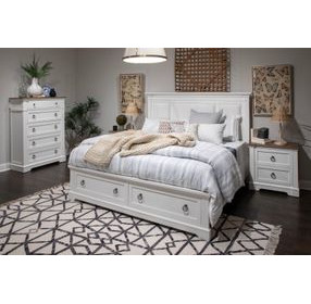 Kingston Whisper White and Cerused Nutmeg Upholstered Storage Panel Bedroom Set