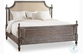 True Vintage Beige And Soft Driftwood Tone And Whitewash Paint King upholstered Poster Bed