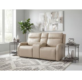 MS Salvo Beige Leather 68" Zero Gravity Power Reclining Console Nelson Loveseat with Power Lumbar and USB Charging