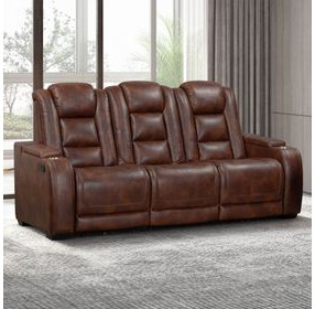 Chester Brown 85" Reclining Sofa with USB Charging and LED