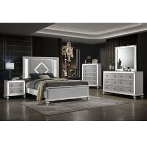 Stardust White Queen Upholstered Panel Bed with LED