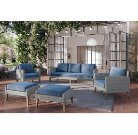 Carezza Dark Blue and Natural Upholstered 5 Piece Conversation Set