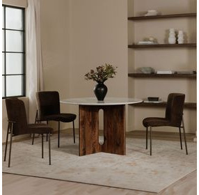 Early Dark Brown Upholstered Dining Chair Set of 2