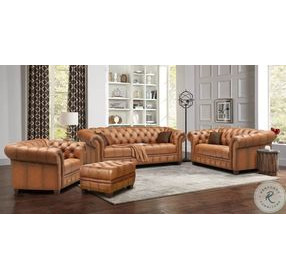 Haworth Saddle Leather Ottoman with Nailhead Trim