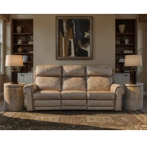 Duncan Light Brown Leather Power Reclining Sofa with Power Headrest And Lumbar