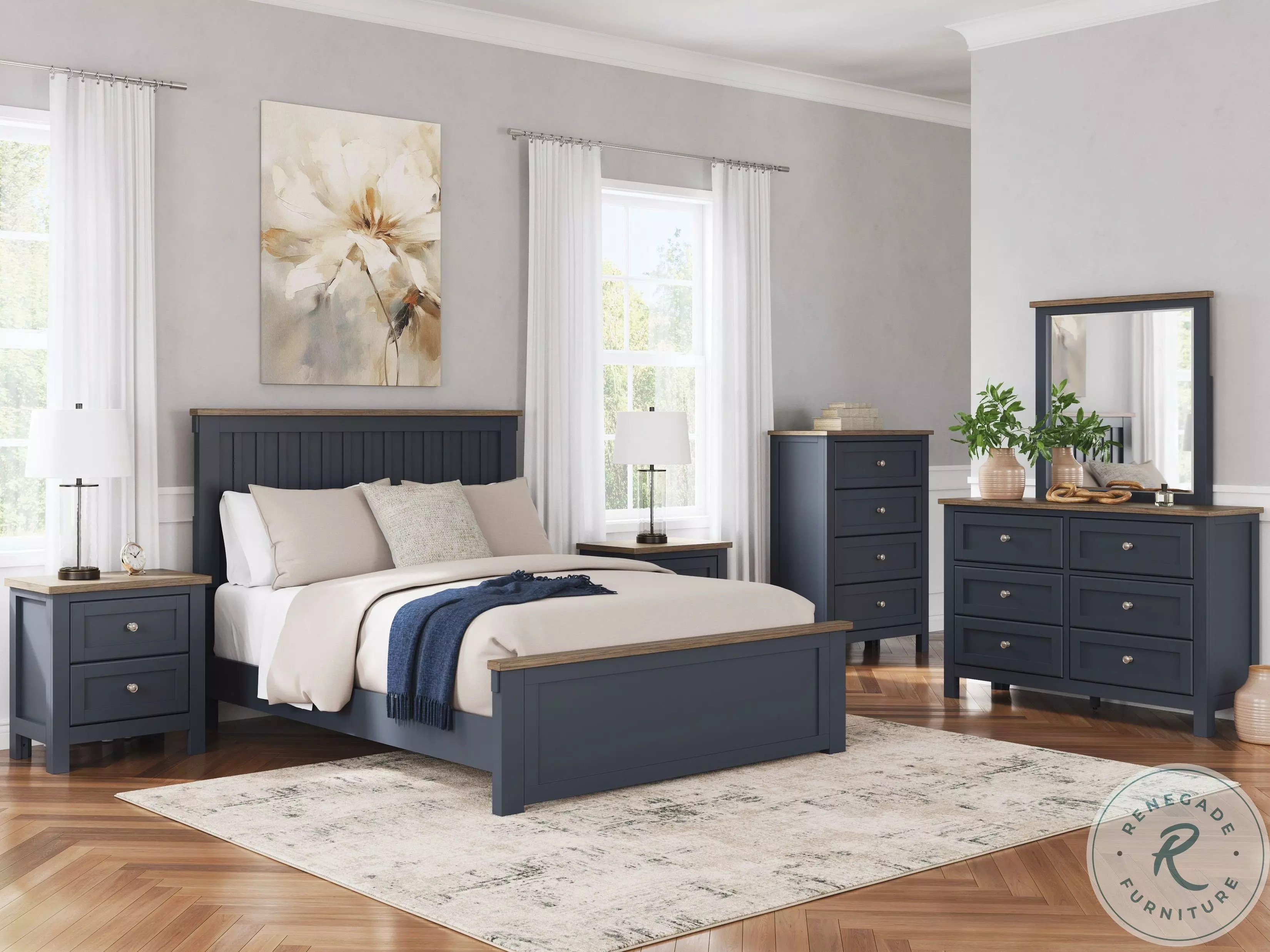 Landocken Brown And Blue Queen Panel Bed From Home Gallery Stores