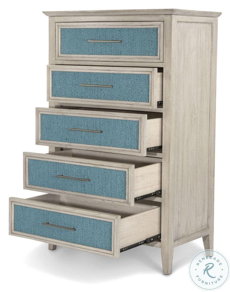 Sea Winds Trading Ocean Isles 5 Drawer Woven Chest in Blue and Ivory