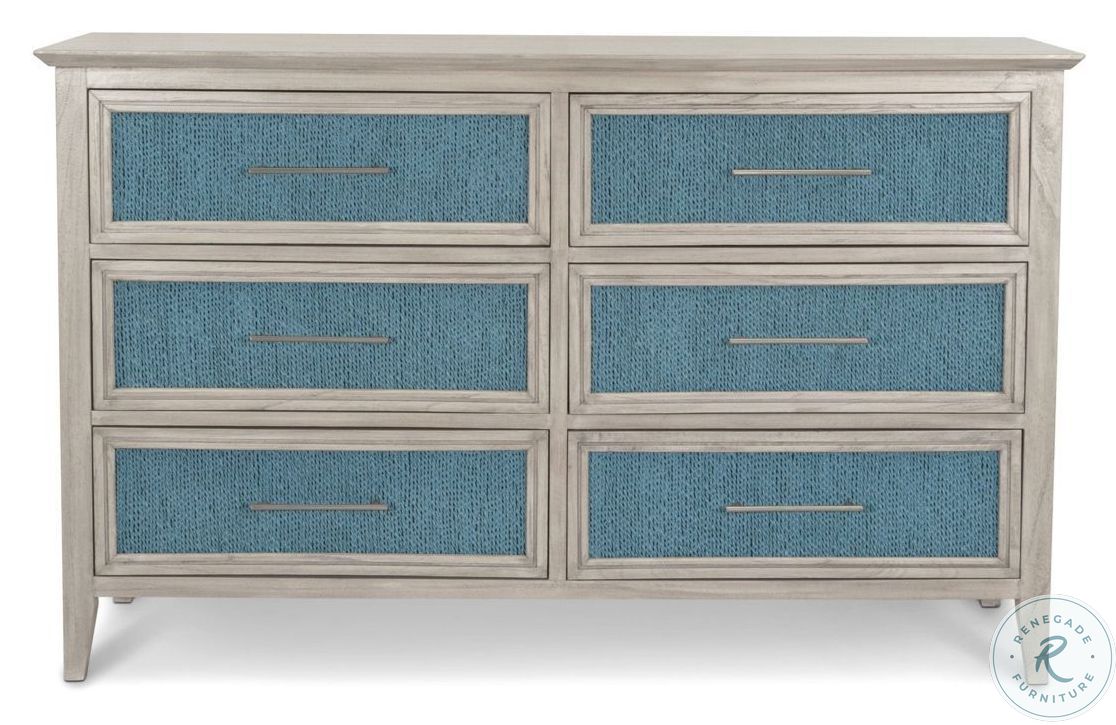 Sea Winds Trading Ocean Isles 6 Drawer Woven Dresser in Blue and Ivory
