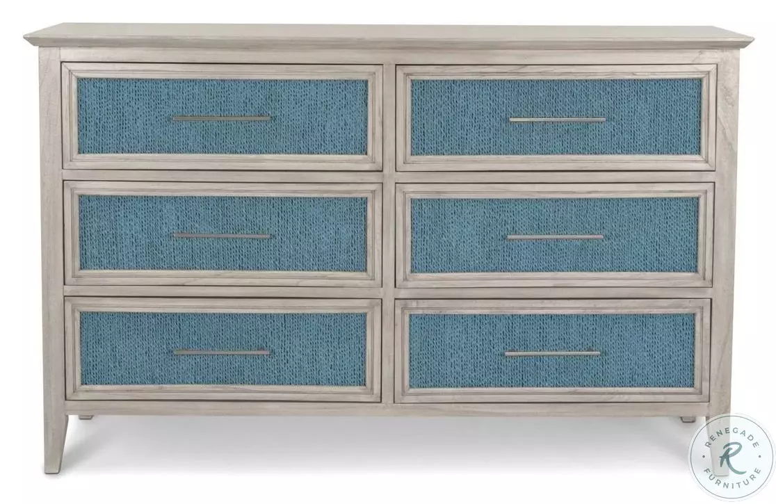blue wicker dresser Lifestorey Taylor Mid Century Modern 6 Drawer Dresser with Natural Cane Midnight Blue