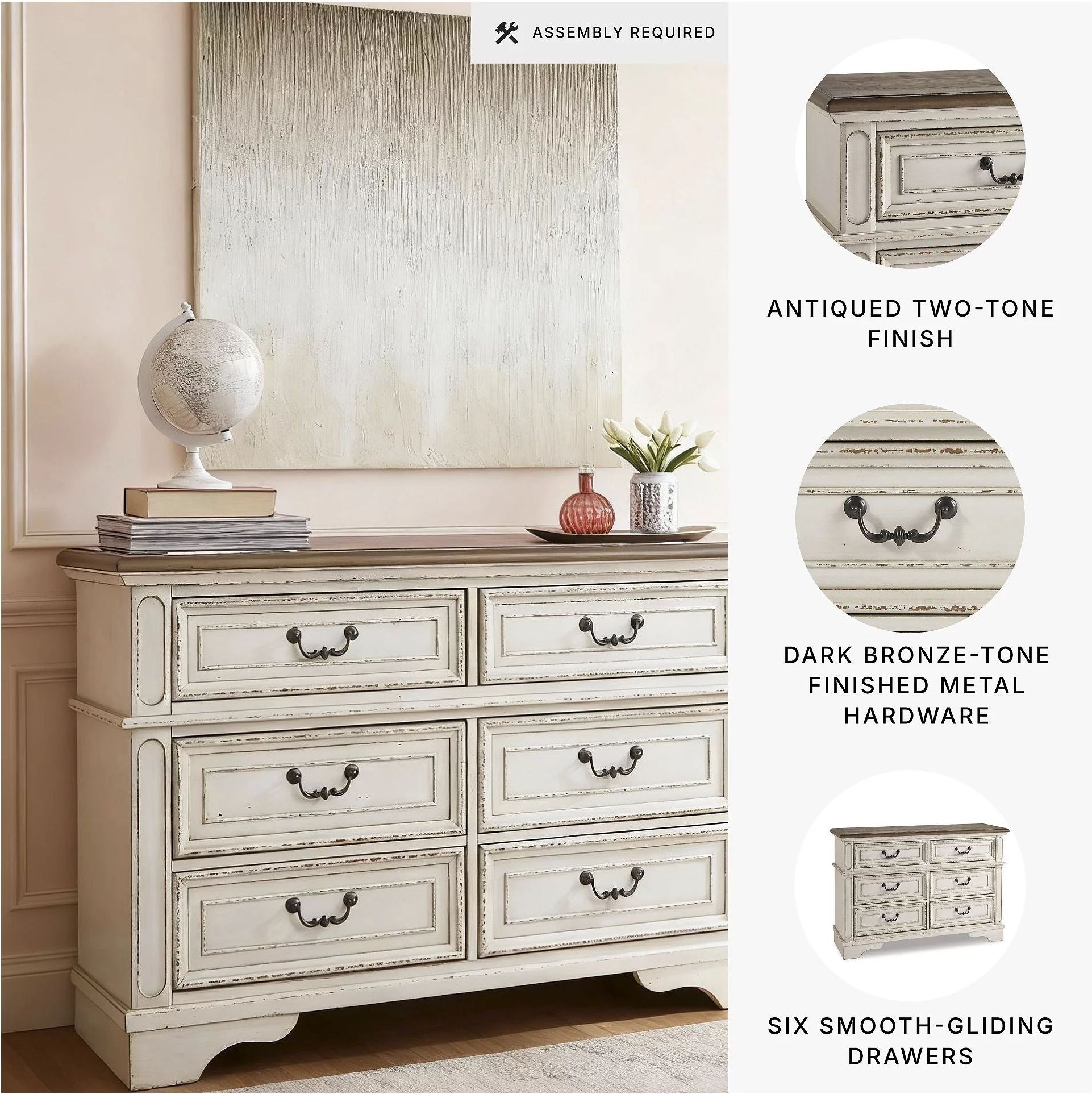 dresser ashley furniture Signature Design by Willowton 6-Drawer B267-31 Casually cool drawers with inset framed fronts are packed with ample space for all your bedside essentials Blairhurst - Light Grayish Brown