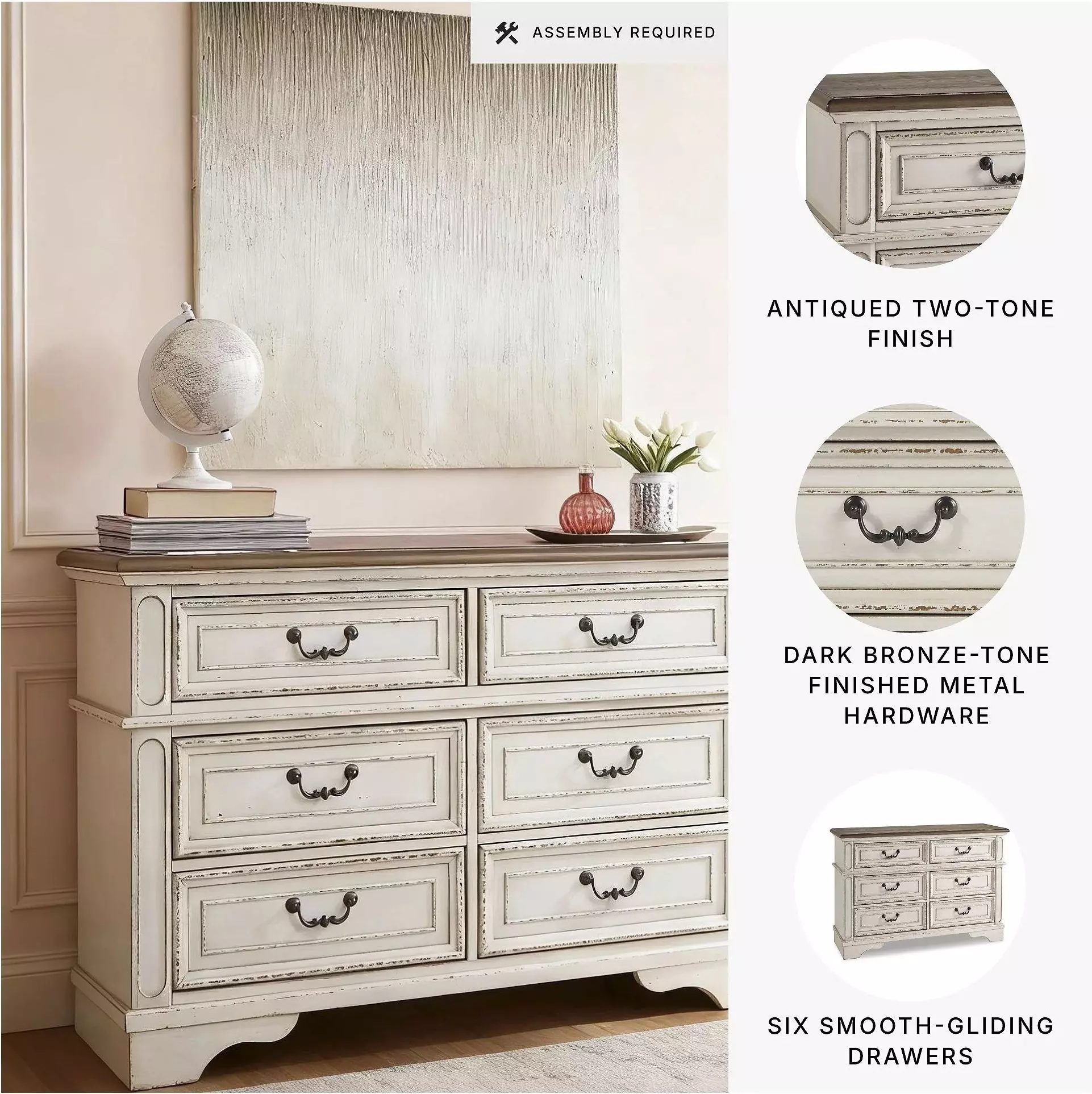 Realyn Chipped White Youth Dresser