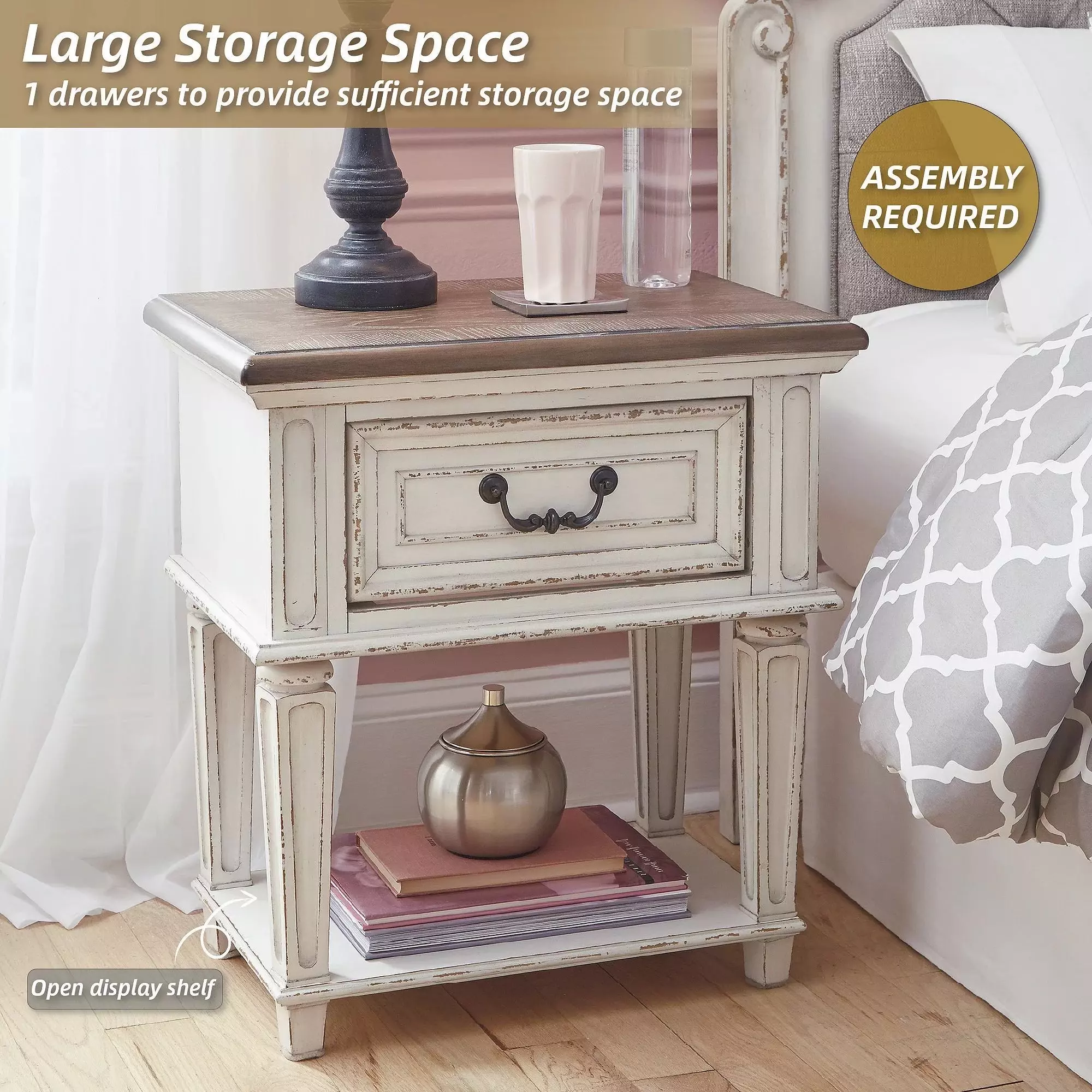 Realyn Chipped White 1 Drawer Nightstand From Home Gallery Stores