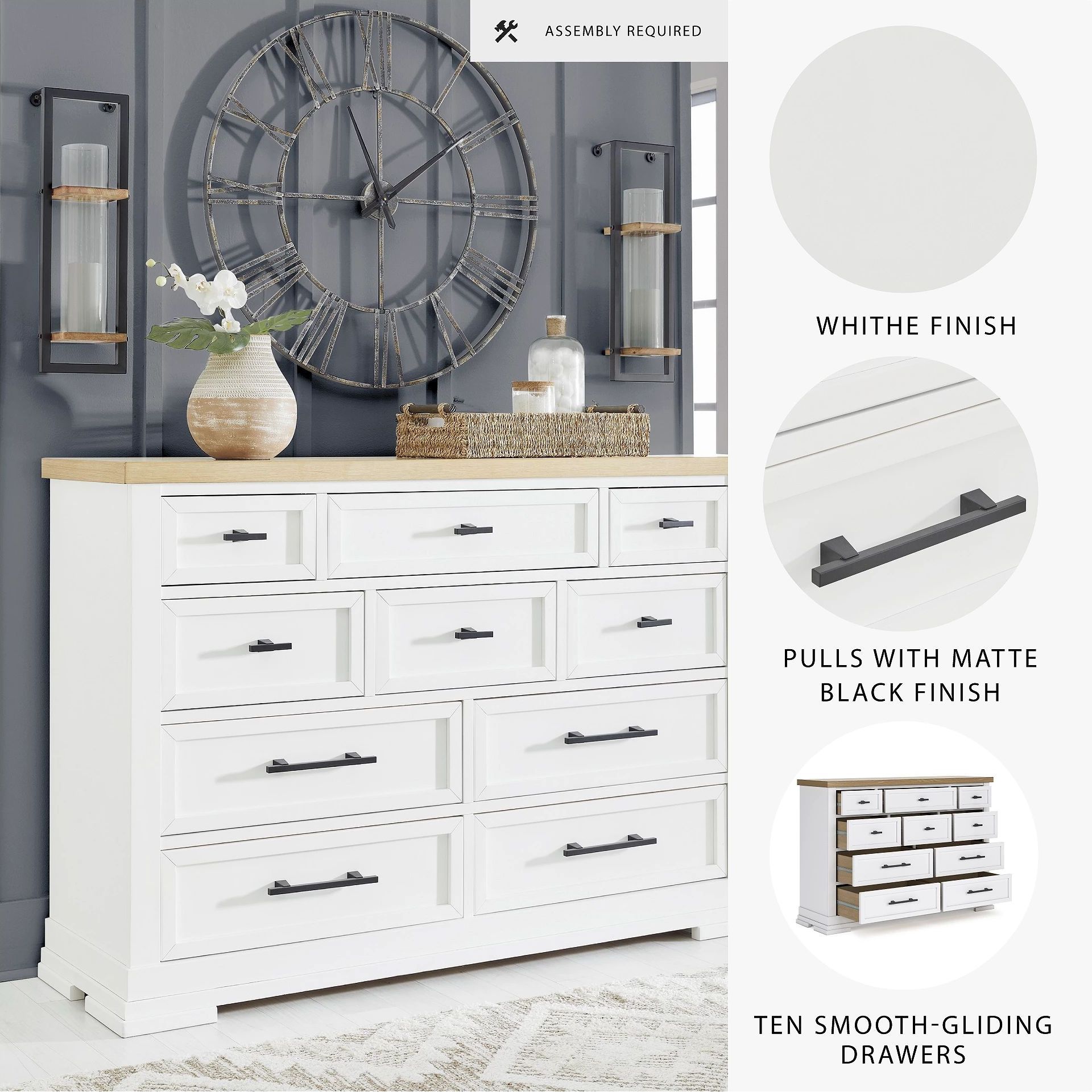 white dresser with black top Ashbryn White And Natural Dresser