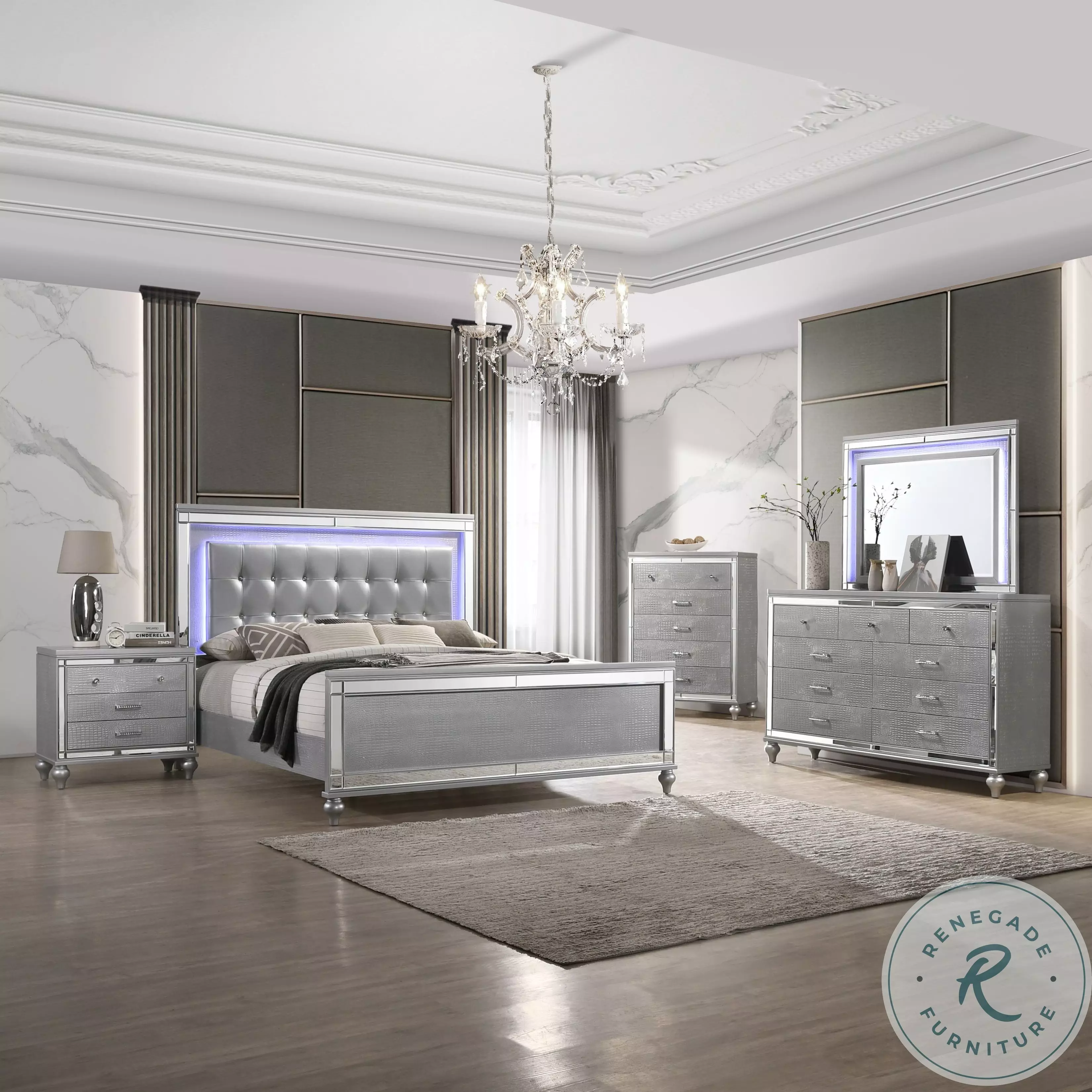 Valentino Silver Queen Upholstered Panel Bed From Home Gallery