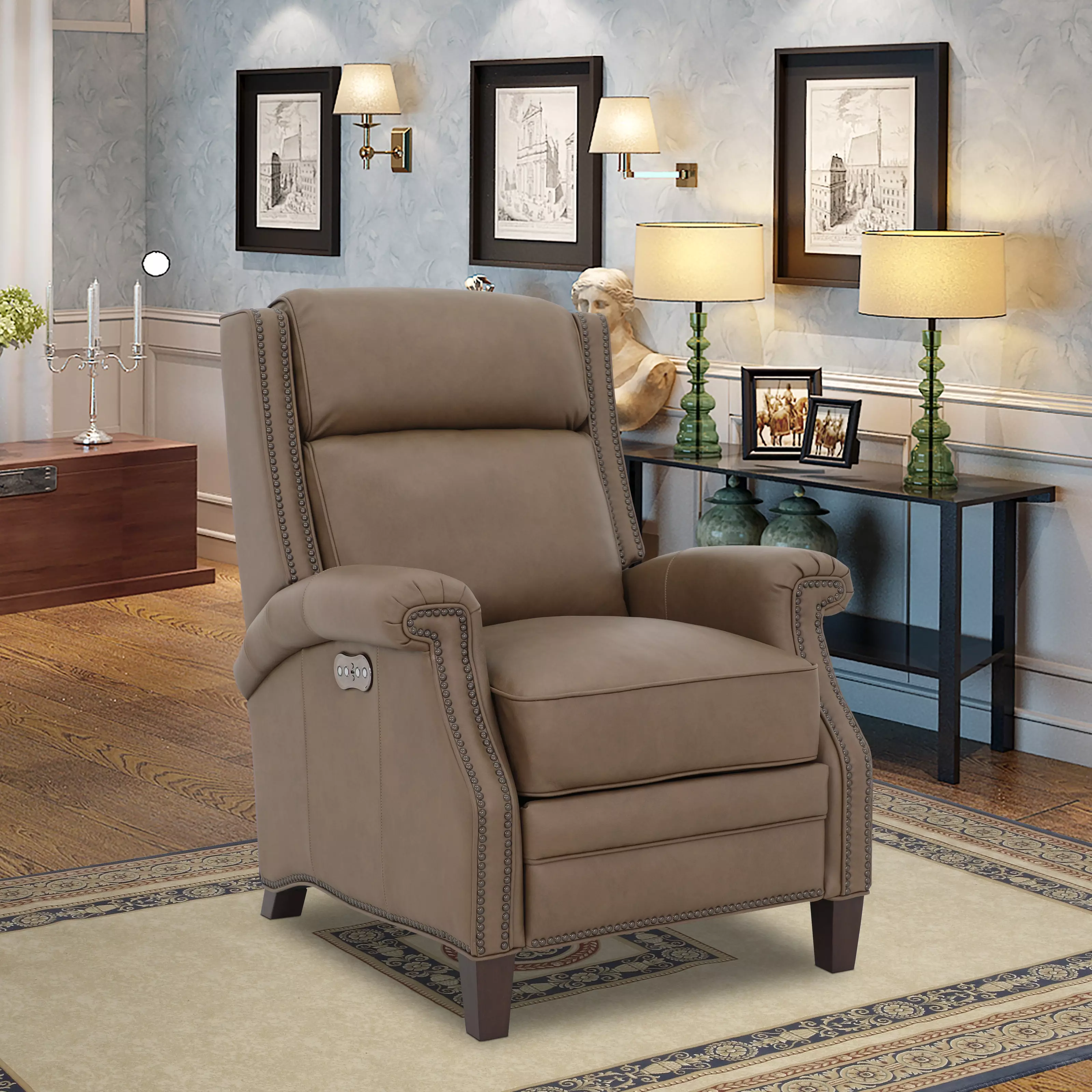 Barrett Cashmere Taupe Leather Lounge Power Recliner with Power